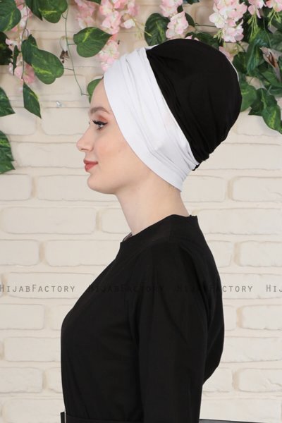 Fiona - Weiß & Schwarz Baumwolle Turban