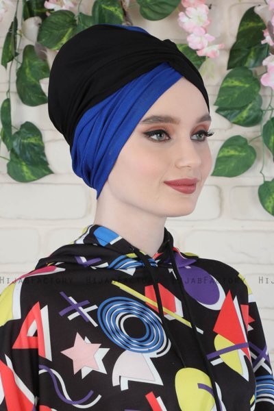 Fiona - Schwarz & Blau Baumwolle Turban