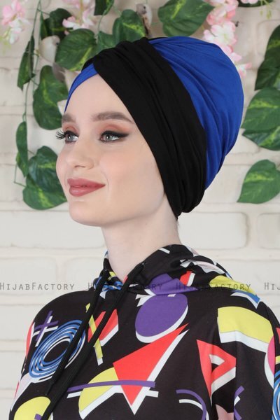 Fiona - Schwarz & Blau Baumwolle Turban