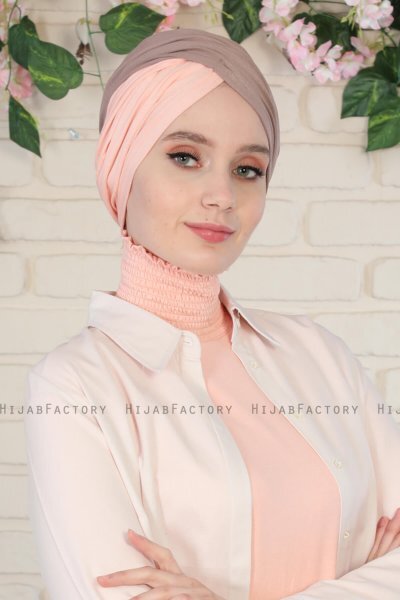 Fiona - Dunkeltaupe & Altrosa Baumwolle Turban