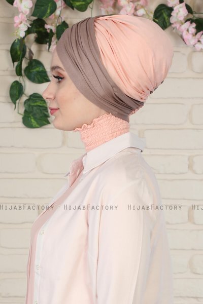 Fiona - Dunkeltaupe & Altrosa Baumwolle Turban