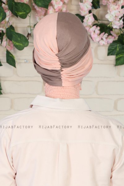 Fiona - Dunkeltaupe & Altrosa Baumwolle Turban