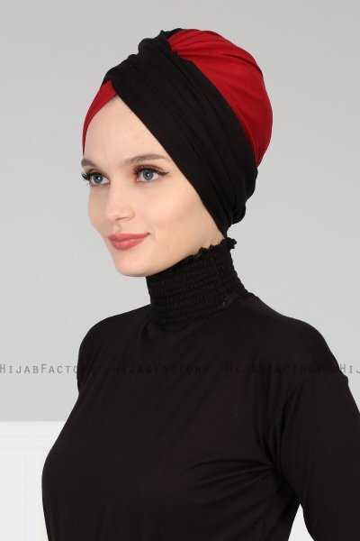 Fiona - Schwarz & Bordeaux Baumwolle Turban