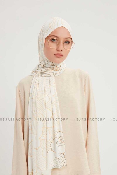 Fadime - Pearl White Gemustert Hijab