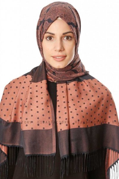Alev - Lachsfarbe Gemustert Hijab