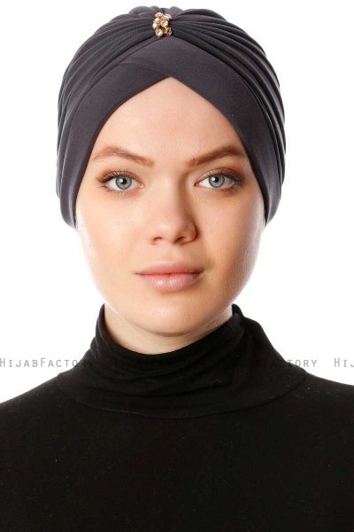 Arwa - Anthrazit Crepe Chiffon Turban - Sehr-i Sal
