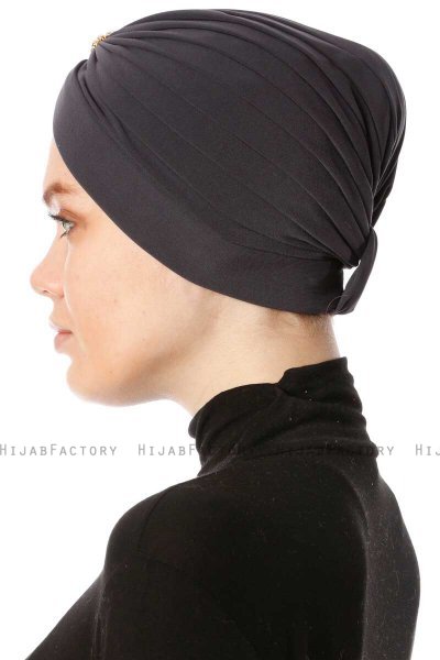 Arwa - Anthrazit Crepe Chiffon Turban - Sehr-i Sal