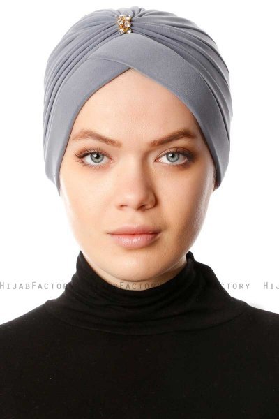 Arwa - Grau Crepe Chiffon Turban - Sehr-i Sal