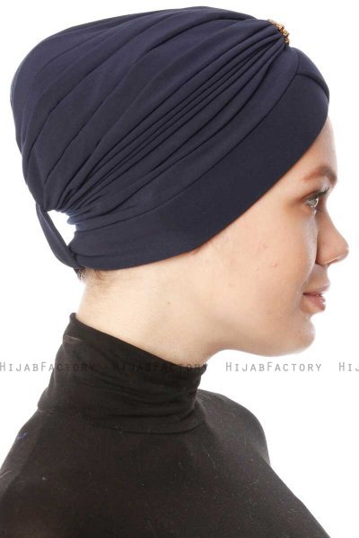 Arwa - Navy Blau Crepe Chiffon Turban - Sehr-i Sal