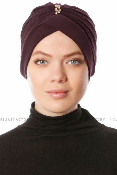 Arwa - Pflaume Crepe Chiffon Turban - Sehr-i Sal