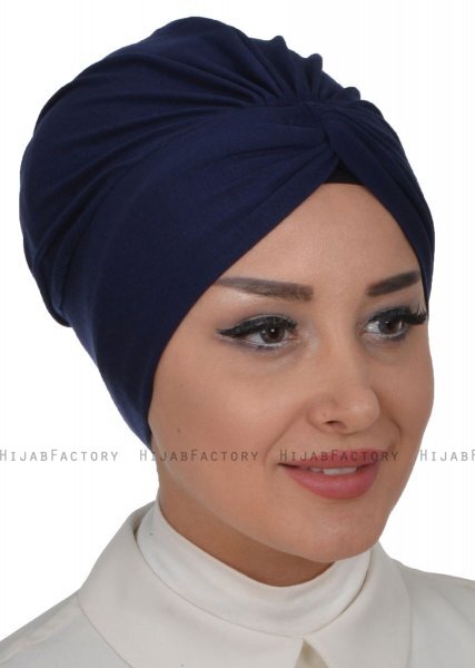 Astrid - Navy Blau Baumwolle Turban - Ayse Turban