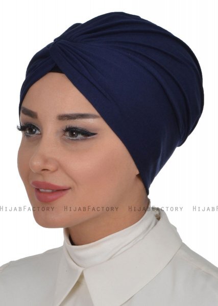 Astrid - Navy Blau Baumwolle Turban - Ayse Turban