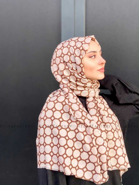Atika - Beige Gemustert Baumwolle Hijab - Mirach