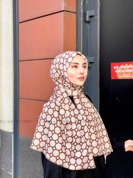 Atika - Beige Gemustert Baumwolle Hijab - Mirach