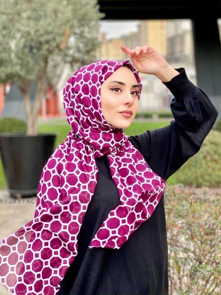 Atika - Bordeaux Gemustert Baumwolle Hijab - Mirach