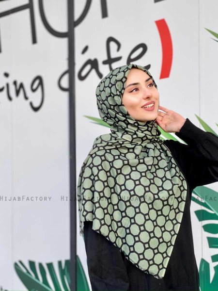 Atika - Grün Gemustert Baumwolle Hijab - Mirach