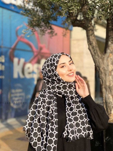Atika - Schwarz Gemustert Baumwolle Hijab - Mirach