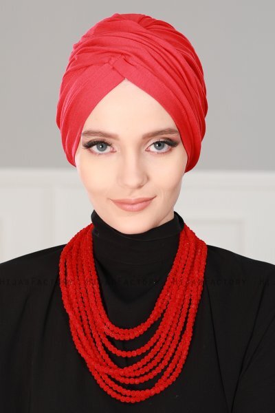 Fiona - Rot Baumwolle Turban - Ayse Turban