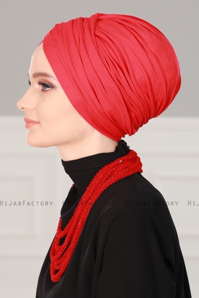Fiona - Rot Baumwolle Turban - Ayse Turban