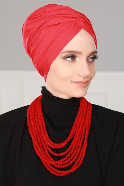 Fiona - Rot Baumwolle Turban - Ayse Turban