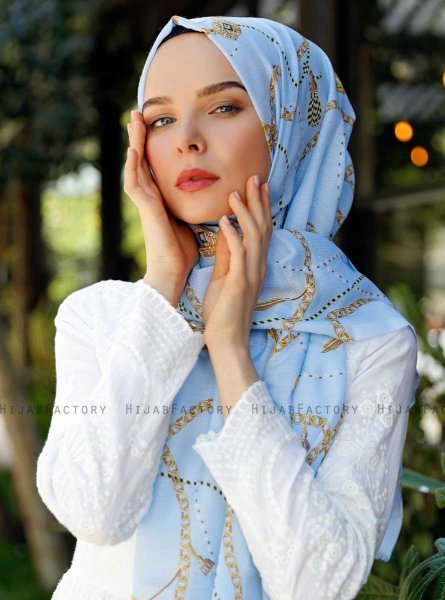 Bahr - Blau Gemustertes Hijab - Sal Evi