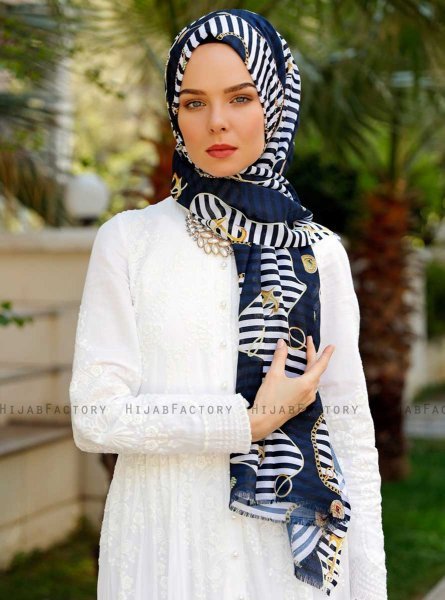 Bariah - Navy Blau Gemustertes Hijab - Sal Evi