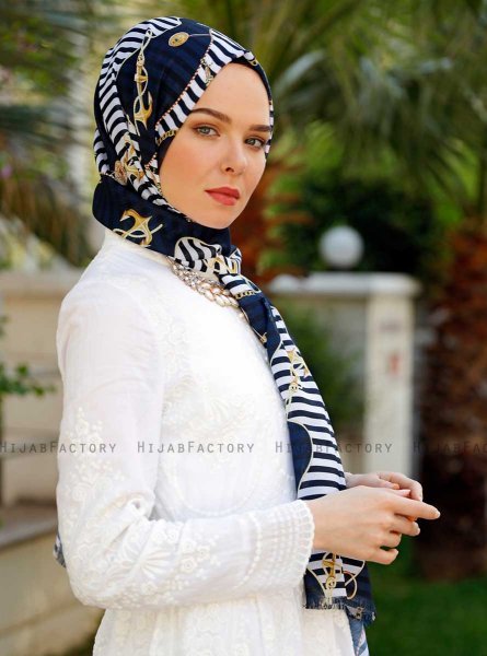 Bariah - Navy Blau Gemustertes Hijab - Sal Evi
