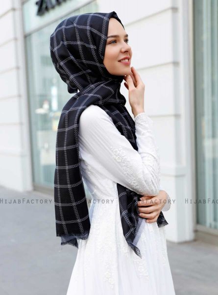Betulle - Schwarz Gemustertes Hijab - Sal Evi