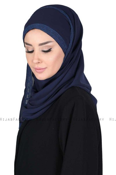 Carin - Navy Blau Praktisch Chiffon Hijab