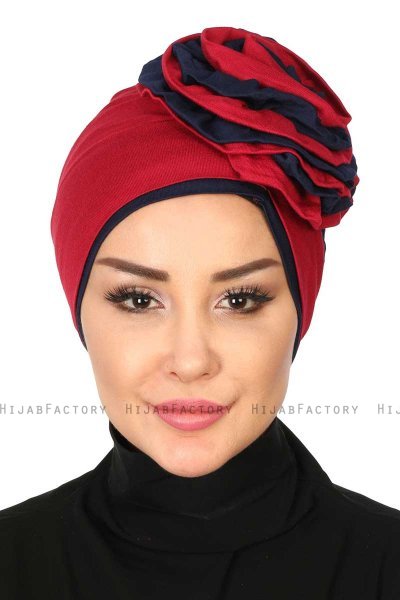 Clara - Bordeaux & Navy Blau Baumwolle Turban