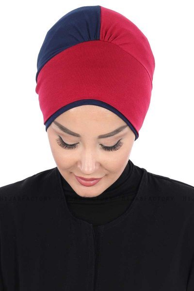 Clara - Bordeaux & Navy Blau Baumwolle Turban