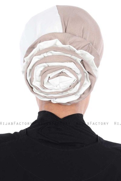 Clara - Creme & Taupe Baumwolle Turban