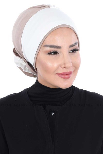 Clara - Creme & Taupe Baumwolle Turban