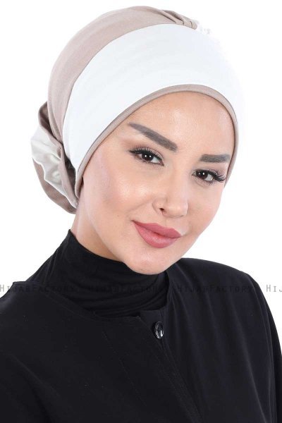 Clara - Creme & Taupe Baumwolle Turban