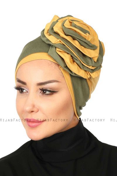 Clara - Khaki & Senf Baumwolle Turban