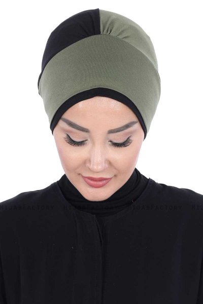 Clara - Khaki & Schwarz Baumwolle Turban