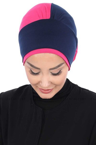 Clara - Navy Blau & Fuchsie Baumwolle Turban