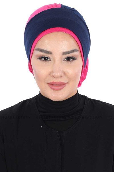 Clara - Navy Blau & Fuchsie Baumwolle Turban