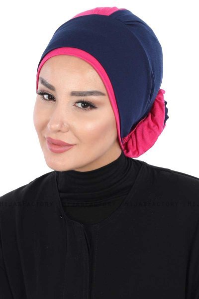Clara - Navy Blau & Fuchsie Baumwolle Turban