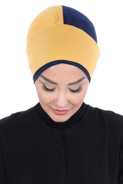 Clara - Senf & Navy Blau Baumwolle Turban