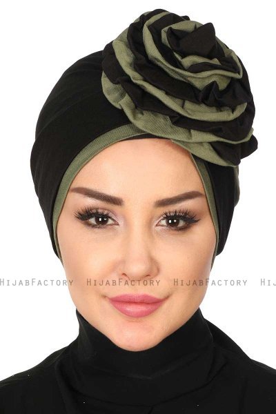 Clara - Schwarz & Khaki Baumwolle Turban