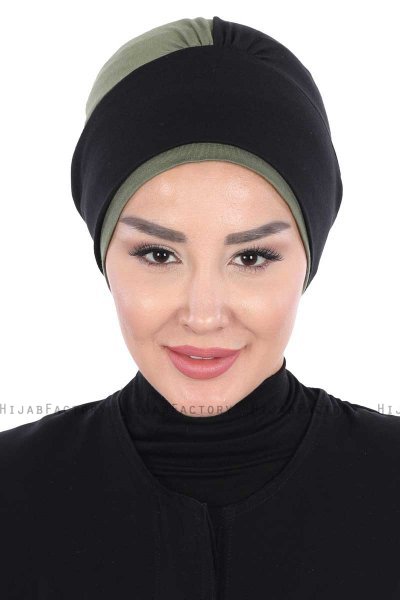 Clara - Schwarz & Khaki Baumwolle Turban