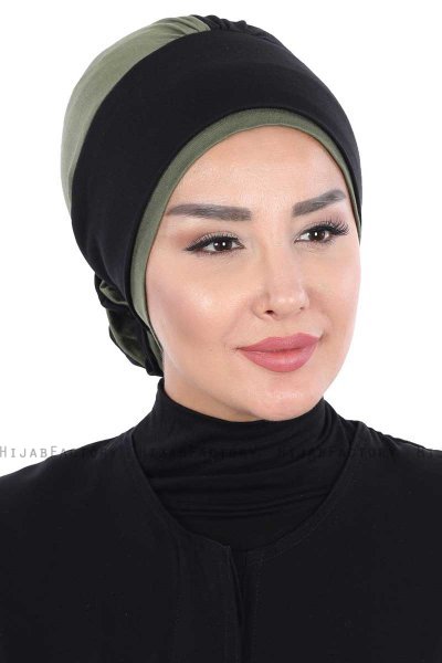 Clara - Schwarz & Khaki Baumwolle Turban