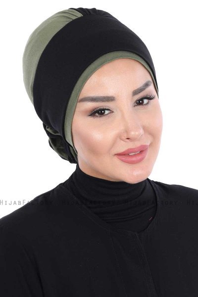 Clara - Schwarz & Khaki Baumwolle Turban