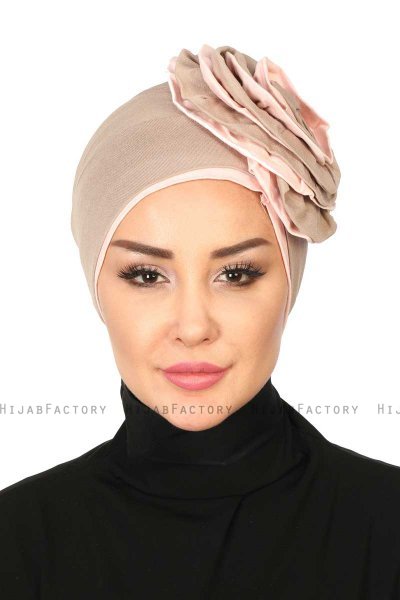 Clara - Taupe & Altrosa Baumwolle Turban