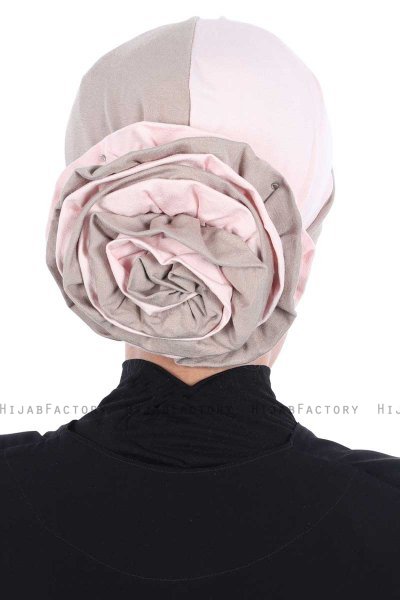 Clara - Taupe & Altrosa Baumwolle Turban