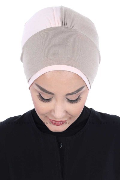 Clara - Taupe & Altrosa Baumwolle Turban