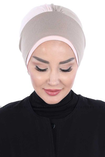 Clara - Taupe & Altrosa Baumwolle Turban