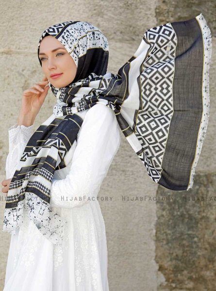 Dounia - Schwarz Gemustertes Hijab - Sal Evi
