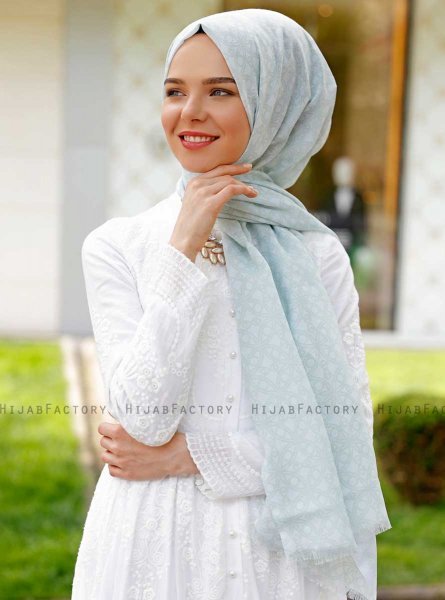 Duriya - Hellgrün Gemustertes Hijab - Sal Evi